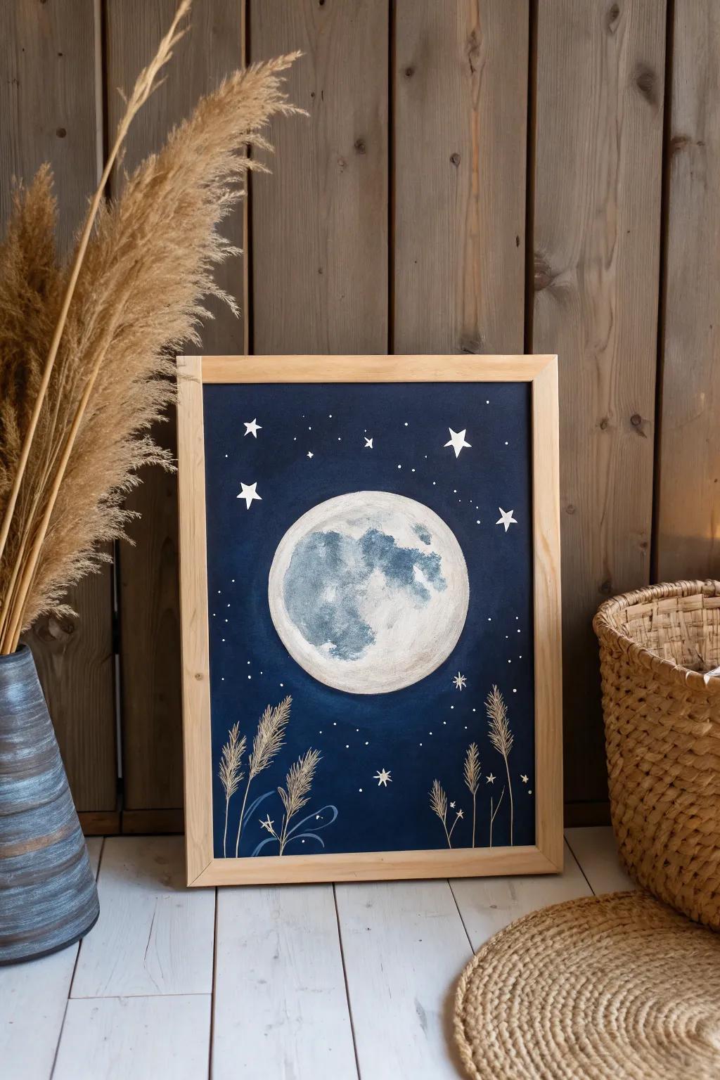 Capture the enchantment of autumn nights with a tranquil Gathering Time Celestial Body Night View. 🌕✨ #ScandiBohoArt