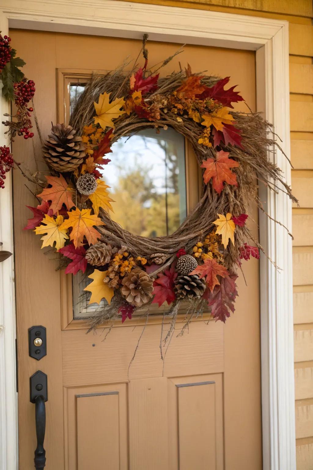 A welcoming chaplet composed of autumn's innate components.