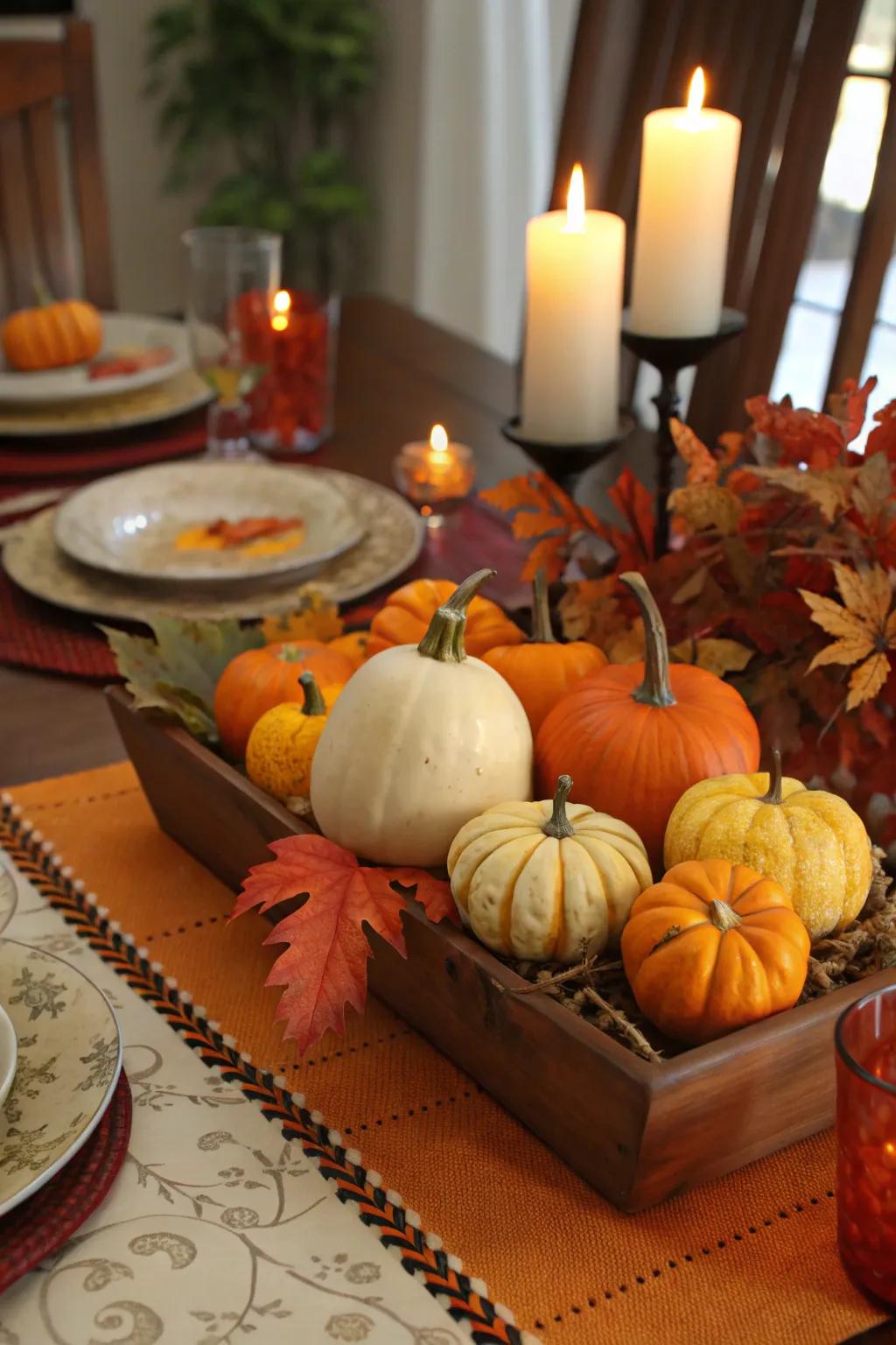 Squashes and gourds contribute texture and intrigue to your fall centerpiece.