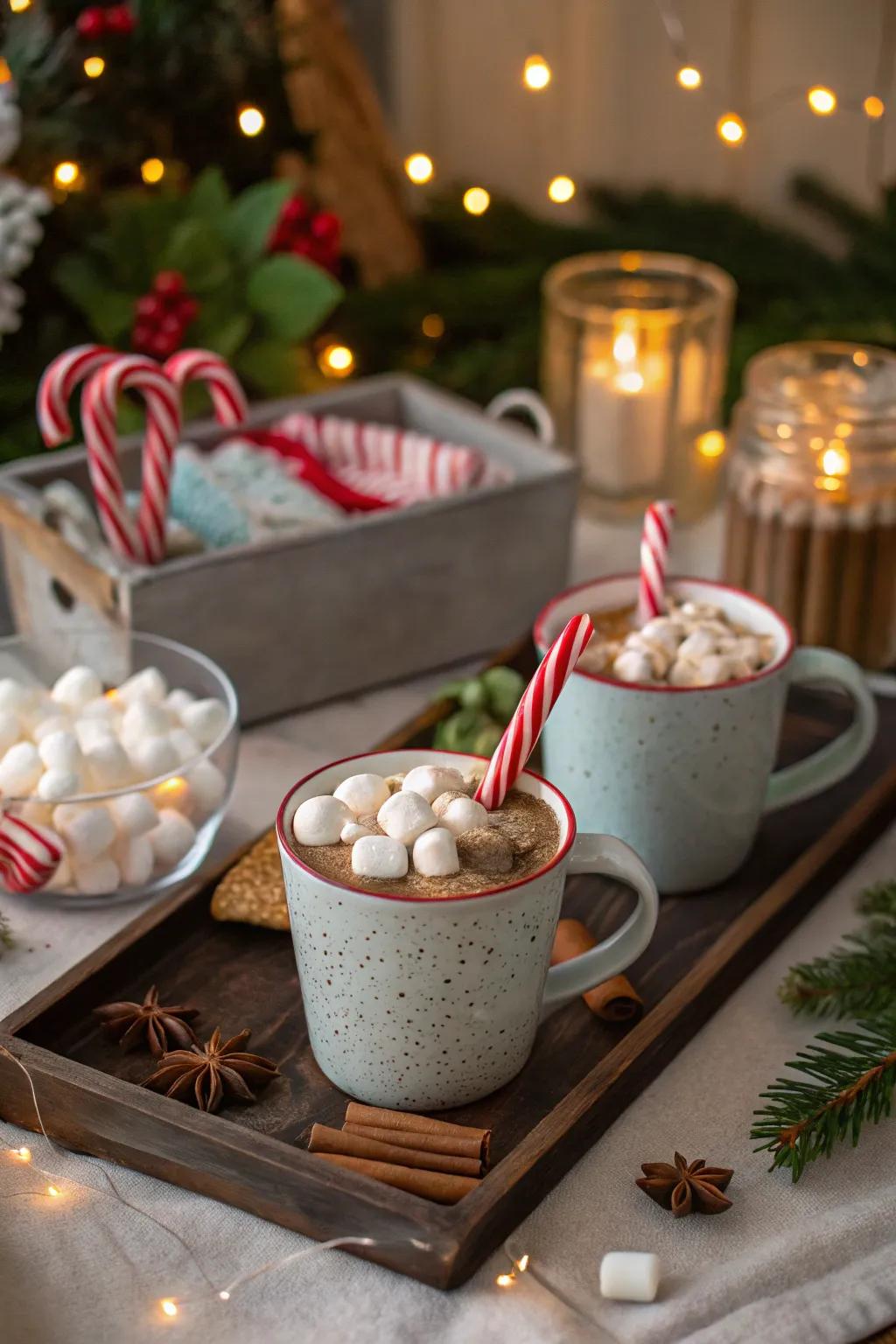 Recharge with a delightful warm cocoa station abundant with celebratory extras.