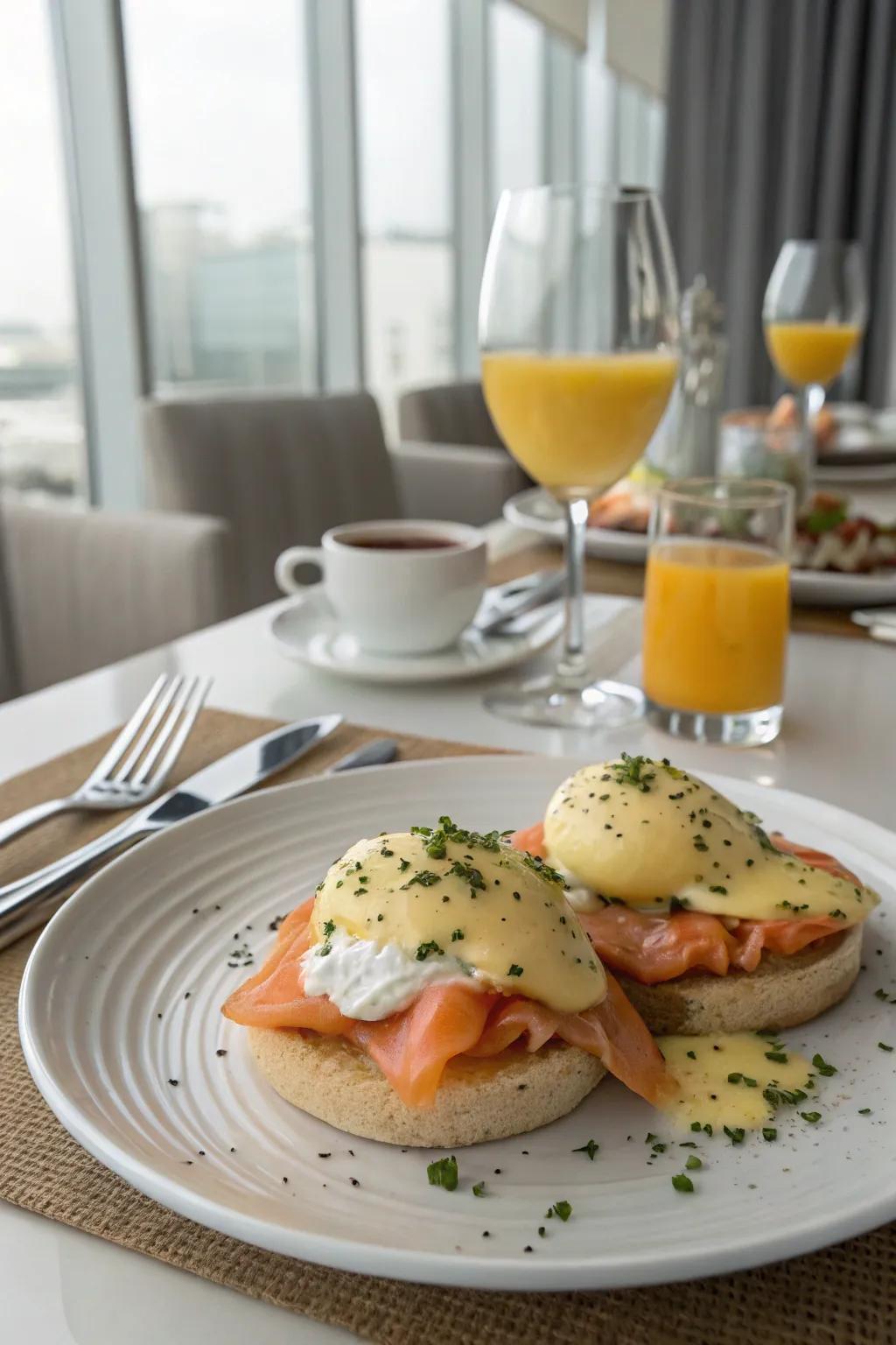 Smoked salmon gives a sophisticated flair to traditional eggs Benedict.