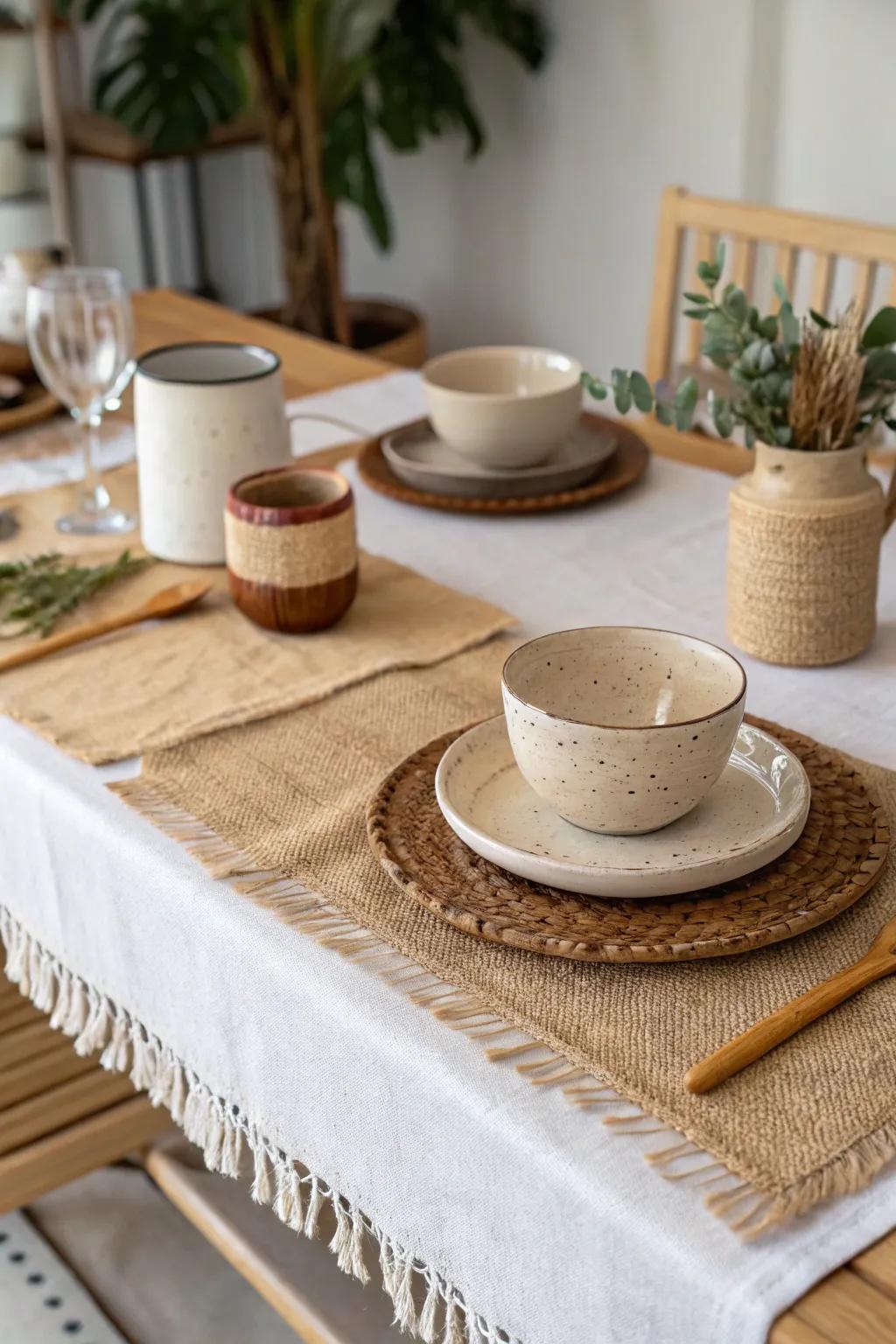 Fiber pieces emphasize the dining space's organic quality.