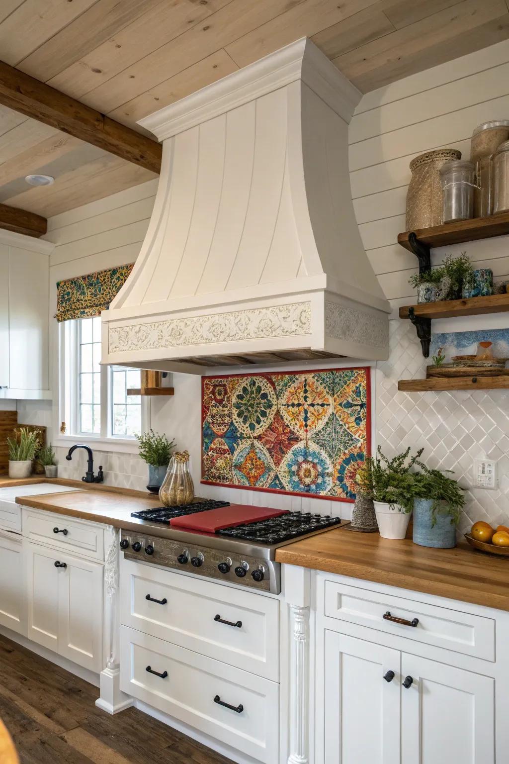Paneling contributes a conventional touch to a countryside kitchen.