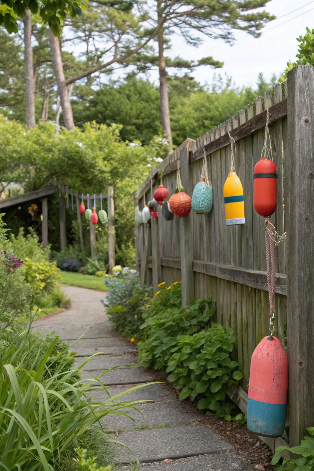 Buoys add an amusing and vibrant touch to outdoor settings.
