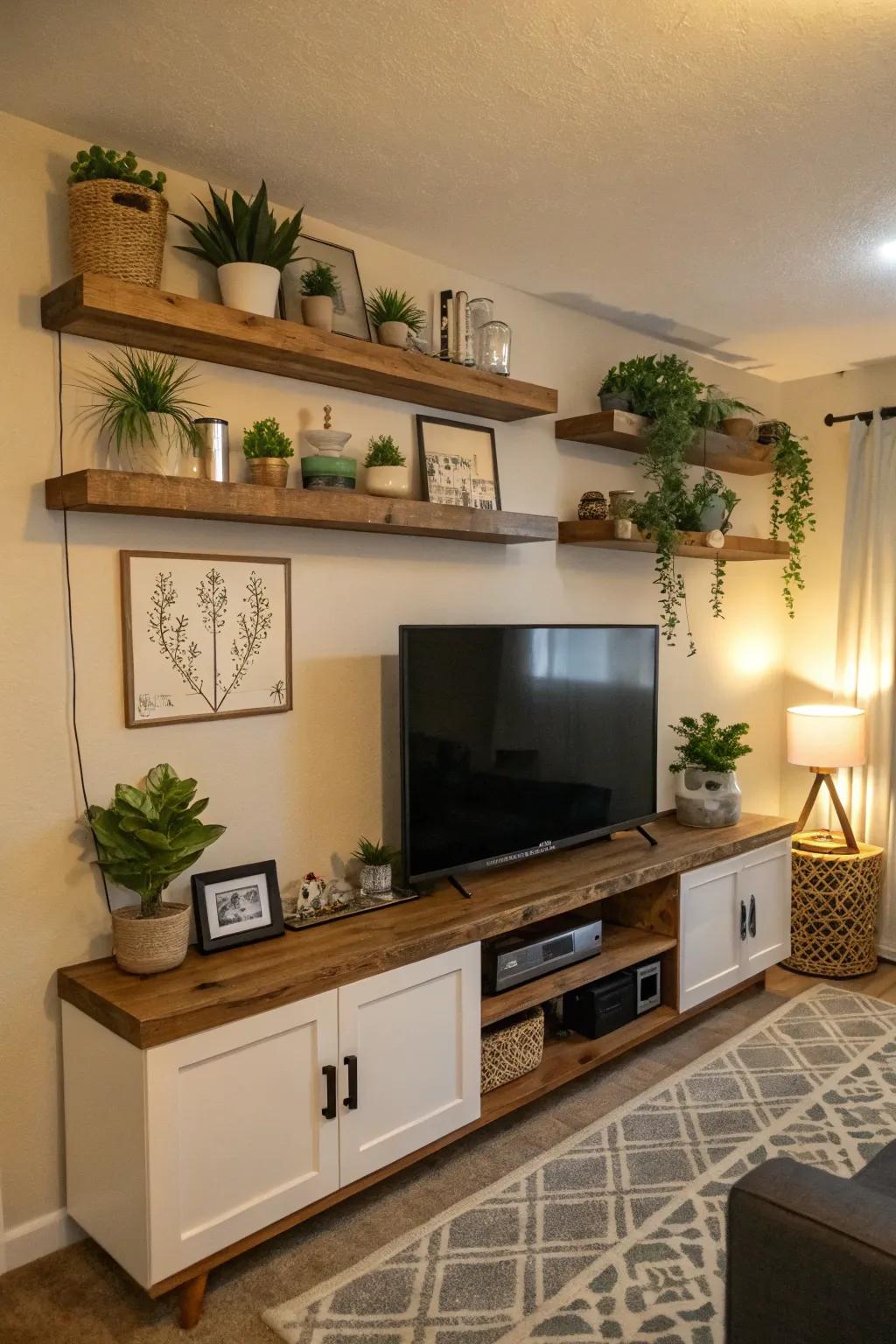 Introduce life to your shelves with greenery.