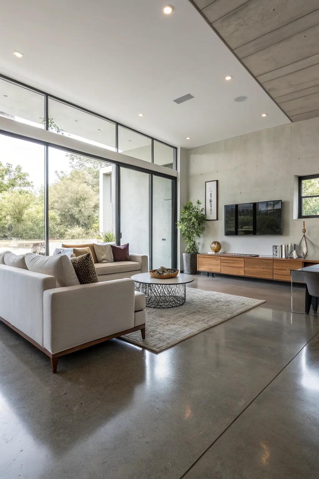 Urban chic featuring refined concrete floors.