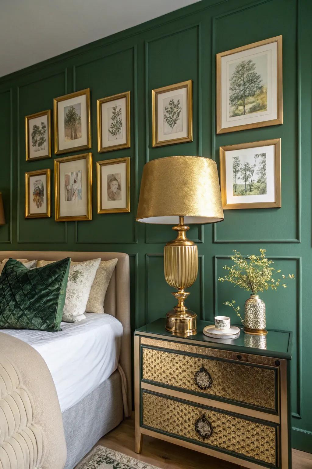 Golden touches deliver panache and radiance to verdant tones.