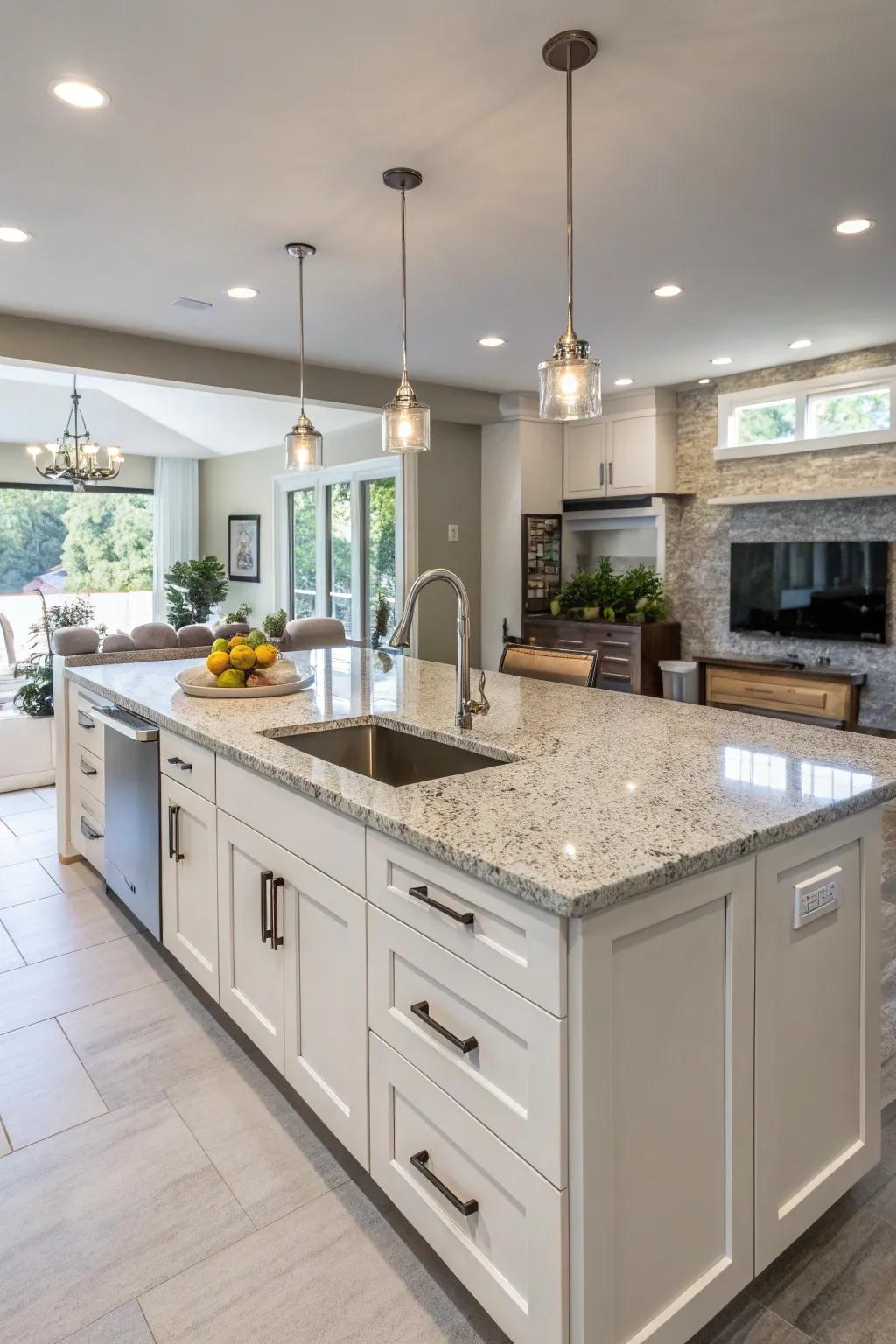 A useful kitchen island that includes an integrated independent sink.