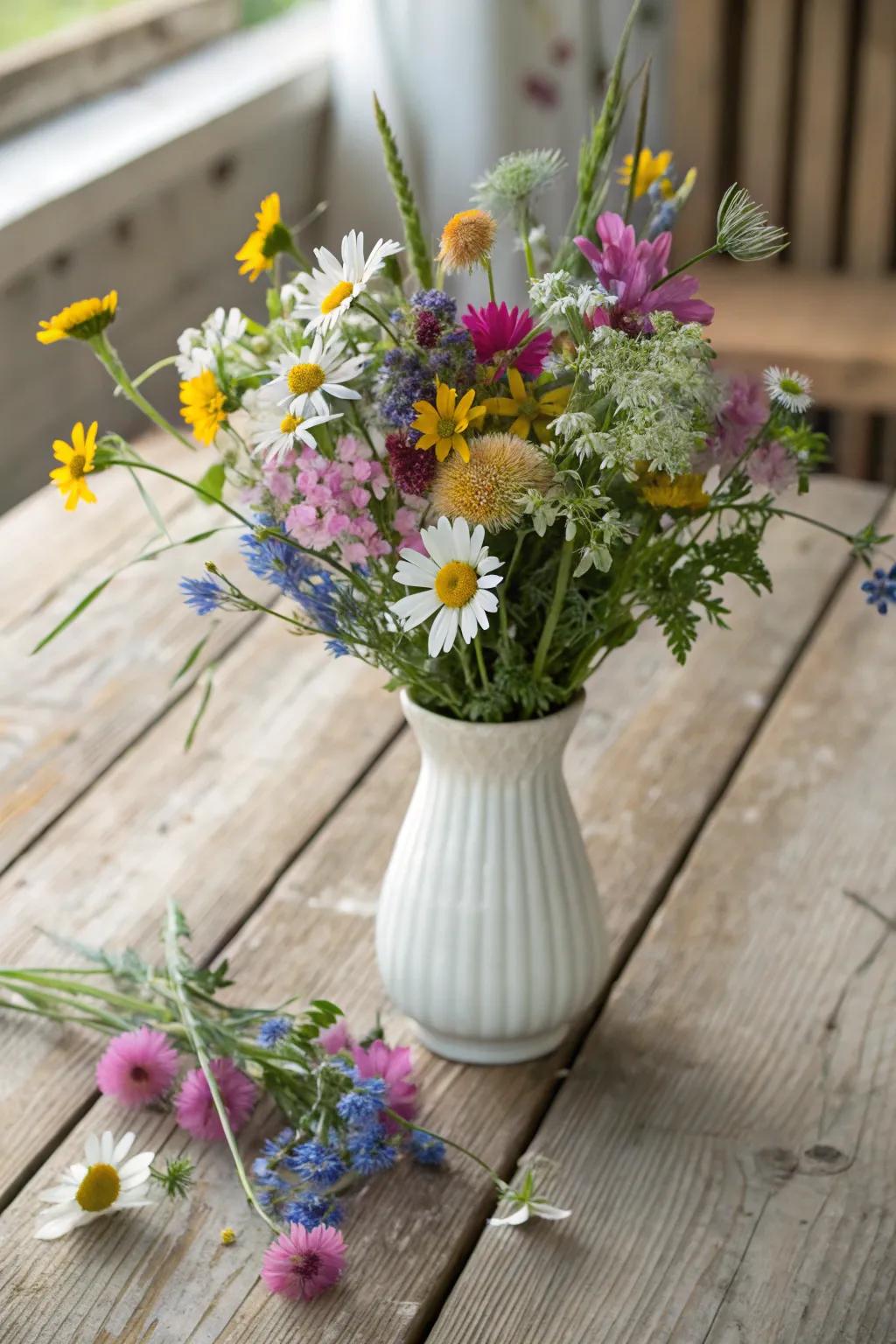 A vase brimming with fresh wildflowers, bringing a slice of nature inside.