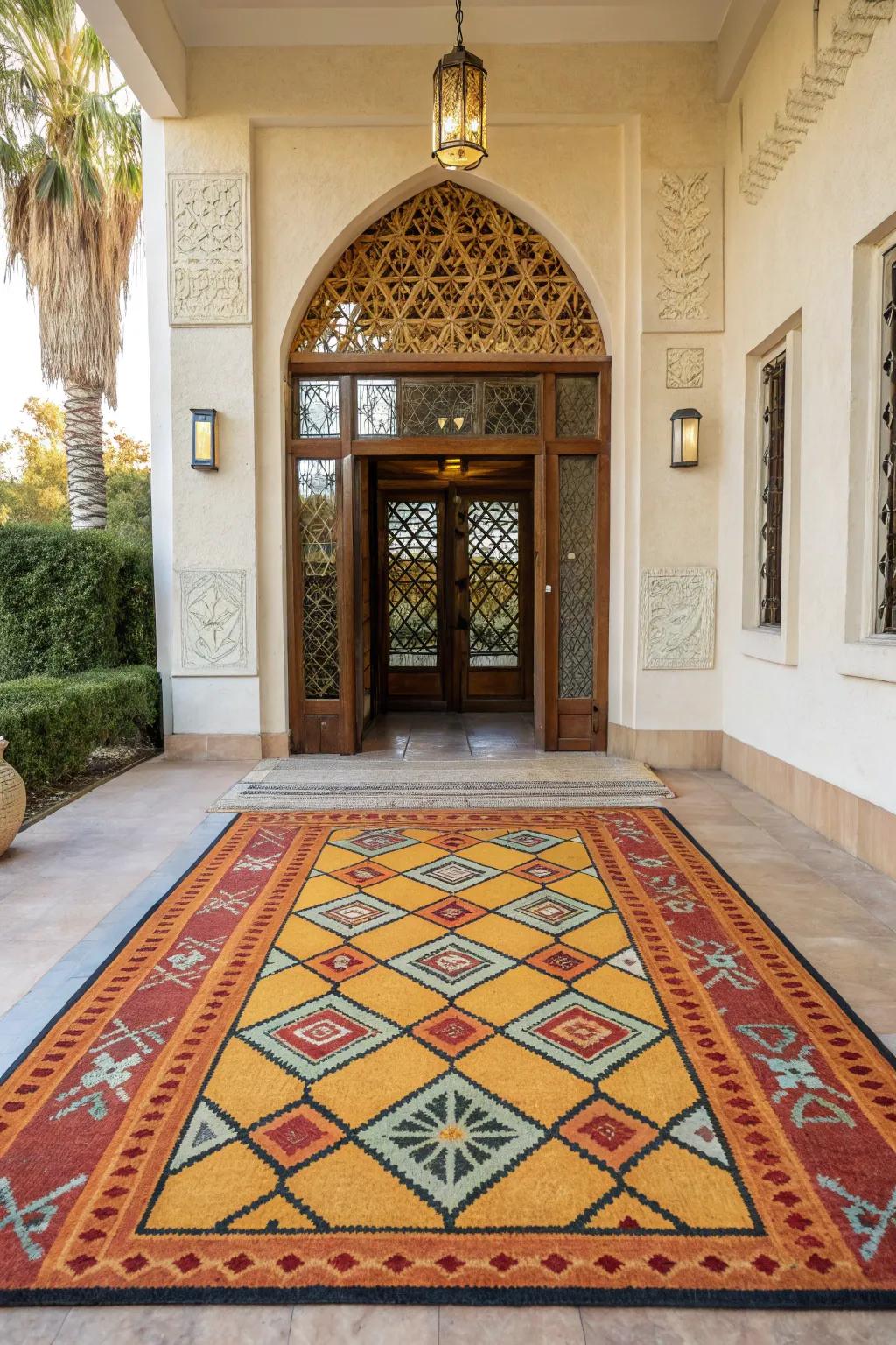 Eye-catching patterns have the power to transform a simple entryway into a standout space.