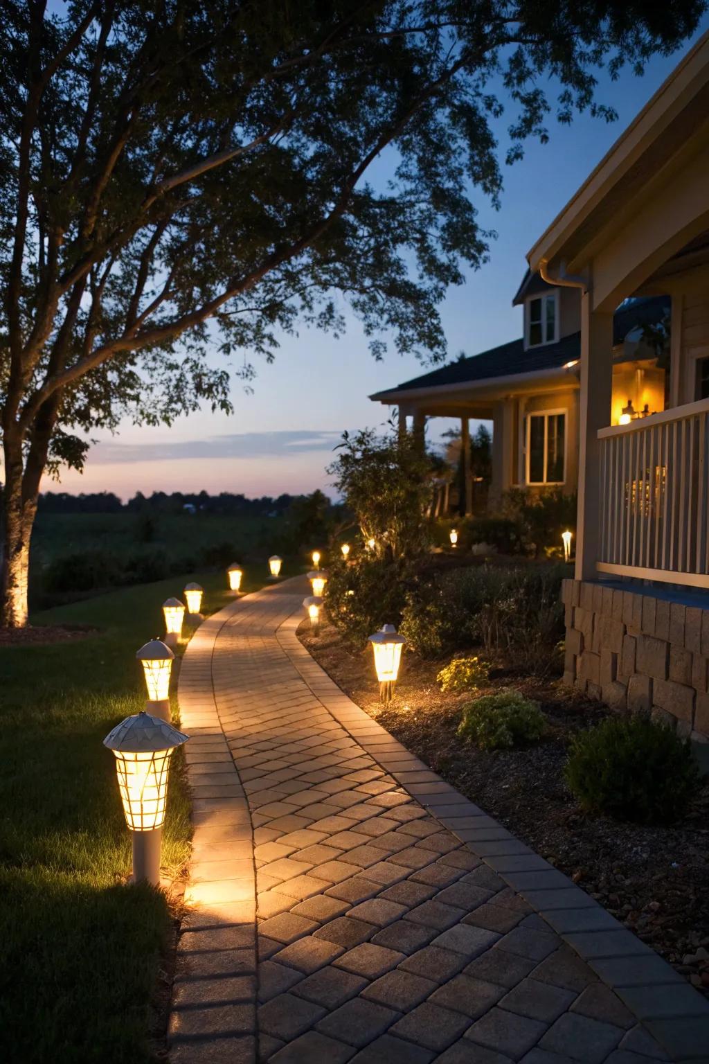 Walkway lighting guarantees safety and adds a magical radiance.