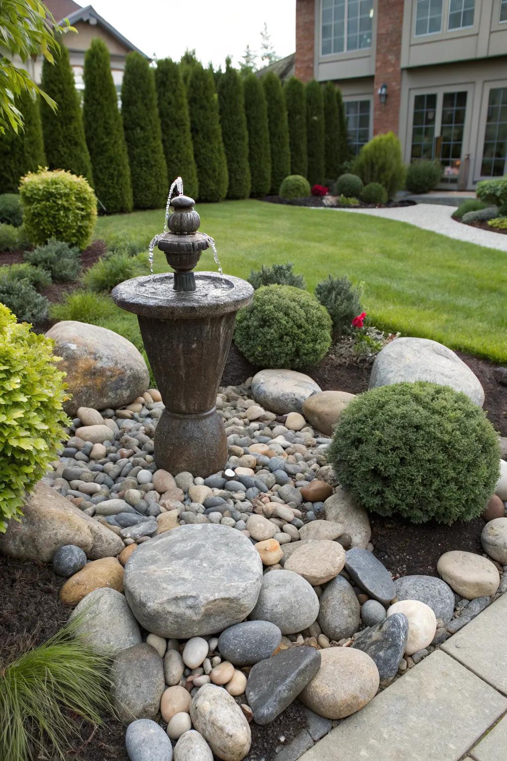 Stones beautifully accentuate garden focal points.