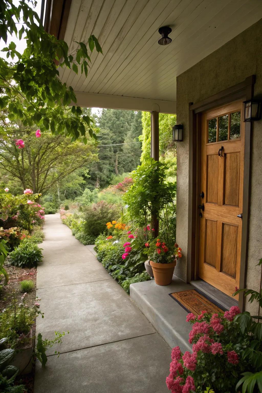 Smooth changeover from porch to garden.