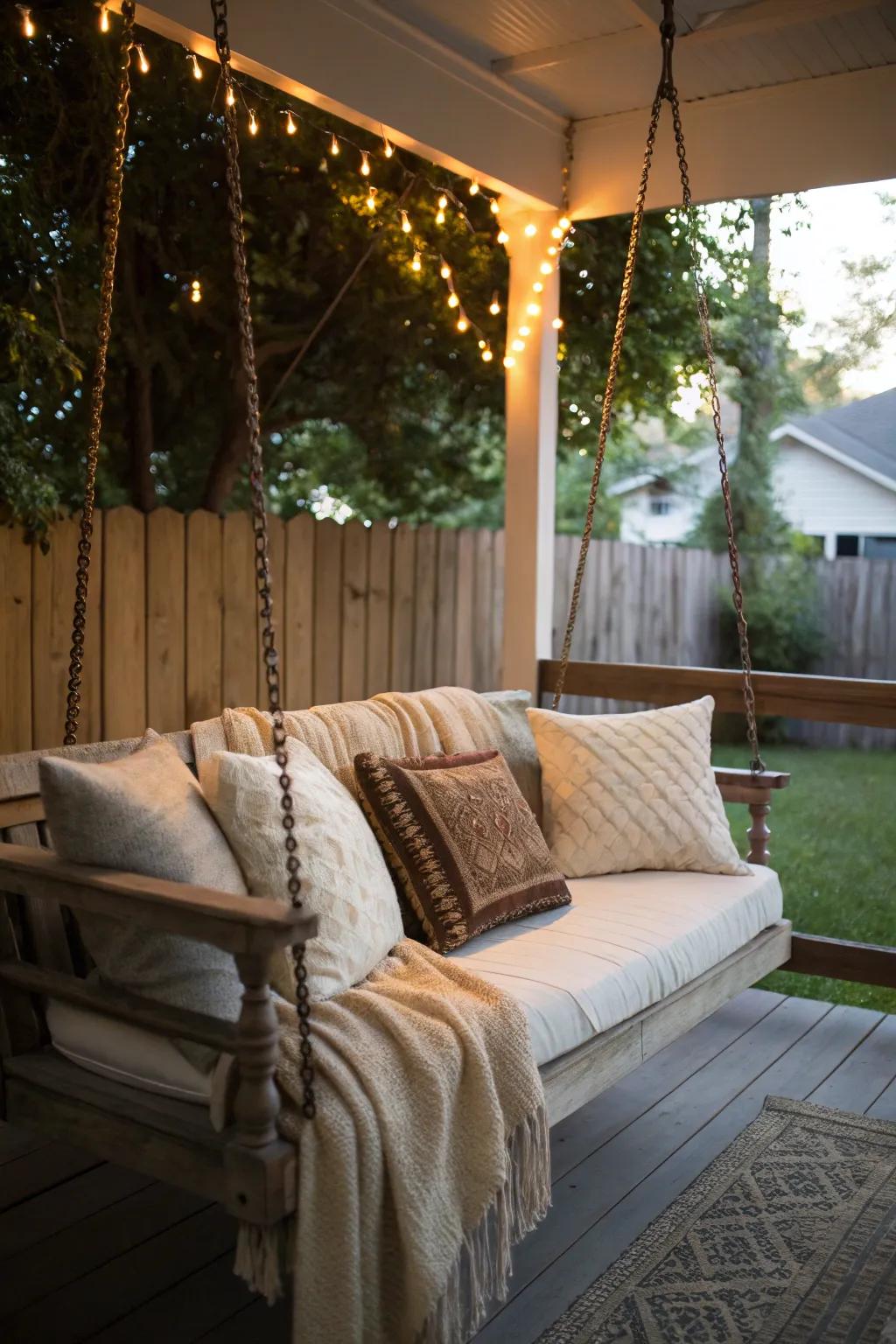 Convert a corner into a snug swing alcove.