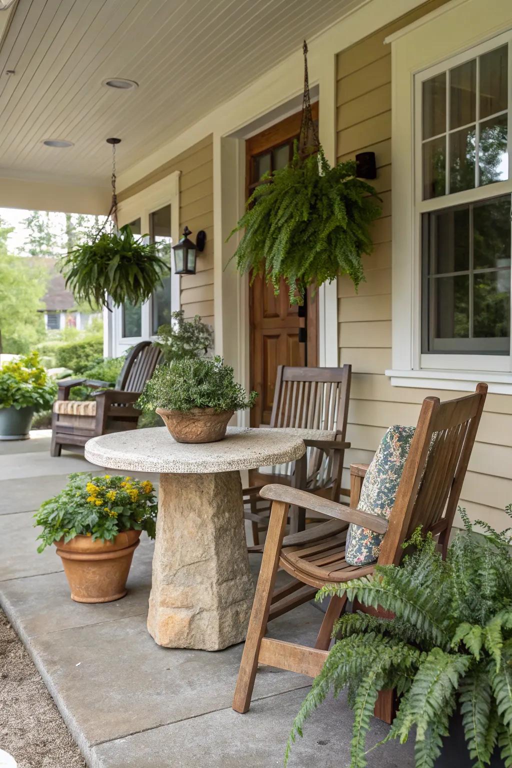 Add sophistication to your porch with a natural stone table.