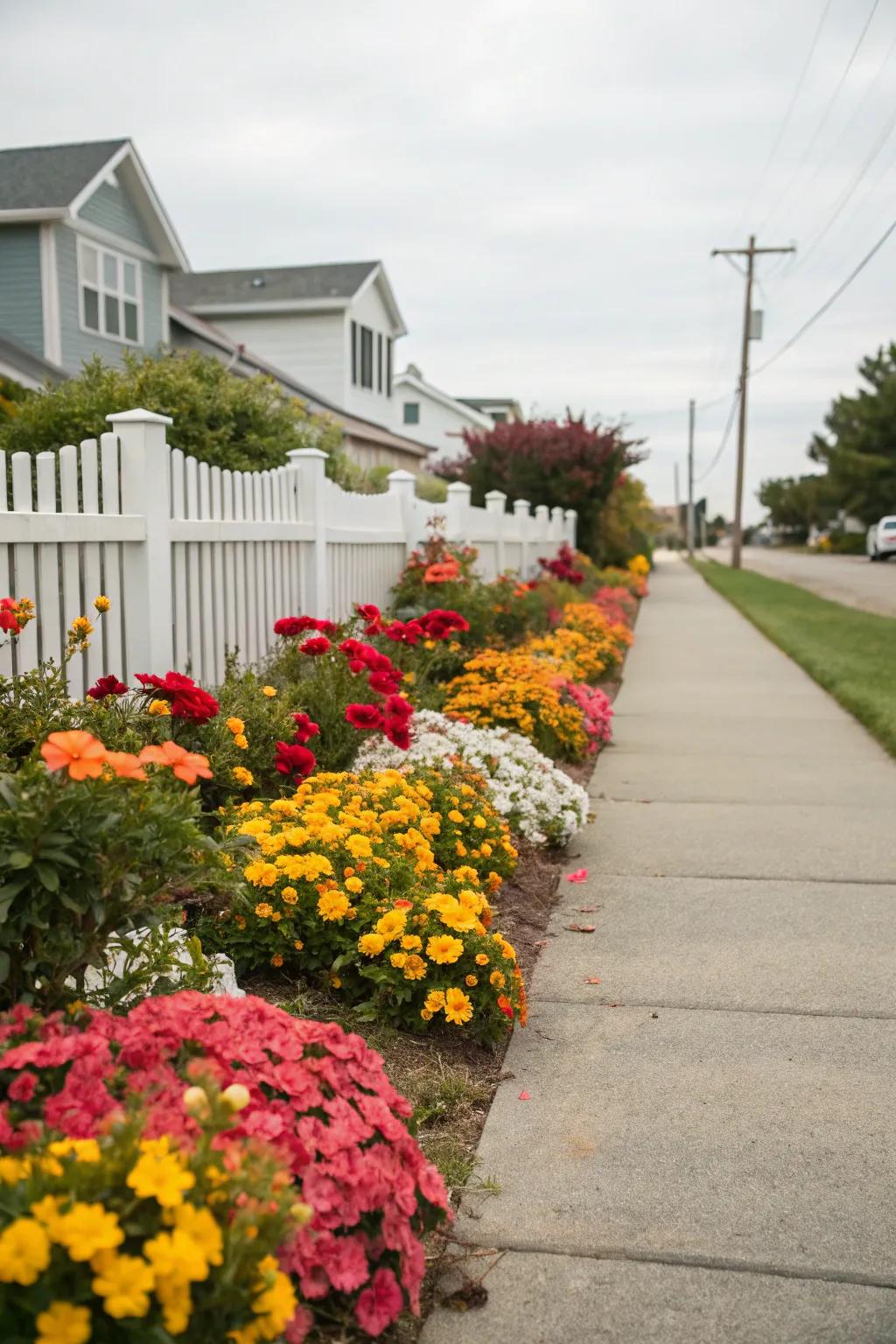 Floral beds bring color and charm to a front yard.