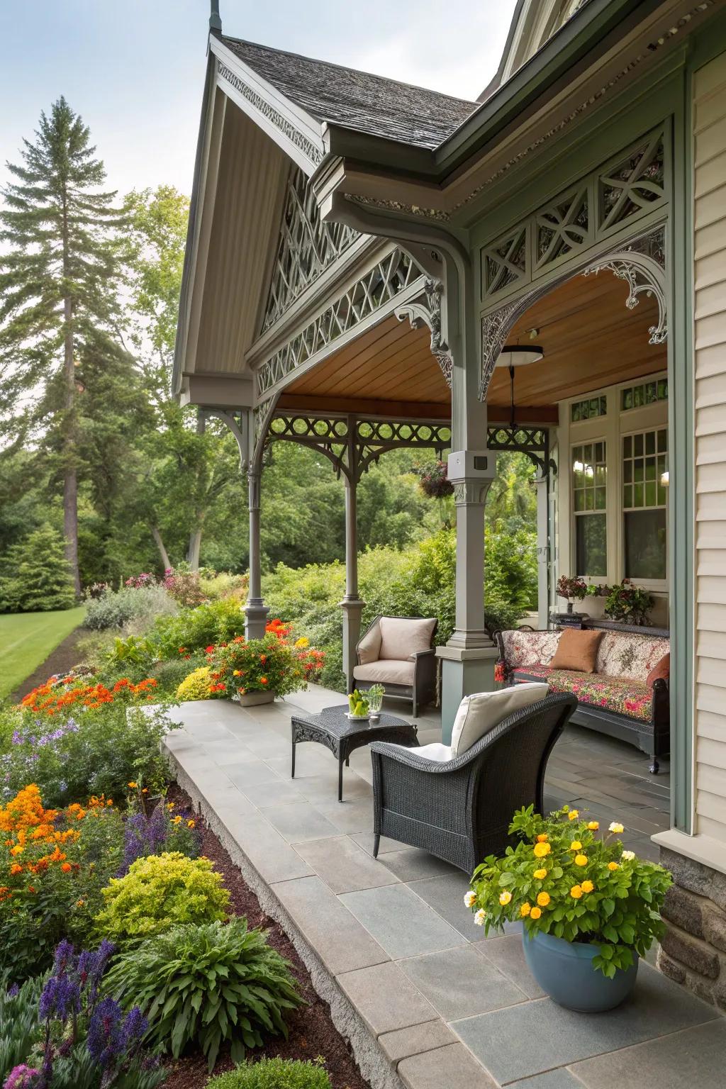 A veranda that connects traditional charm with contemporary style.