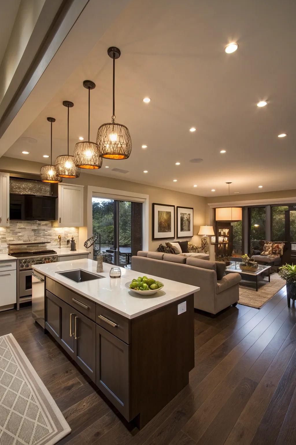 Smart lighting points out each area while keeping everything in sync.