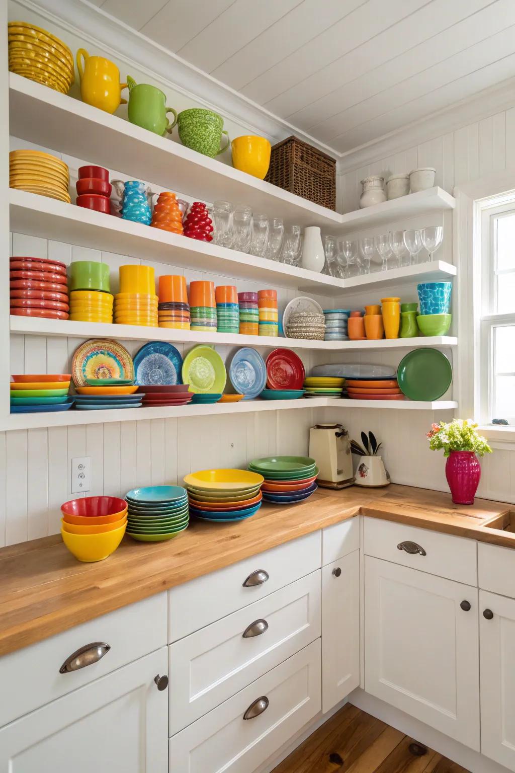 Open shelves introduce elegance and spaciousness to your cooking area.