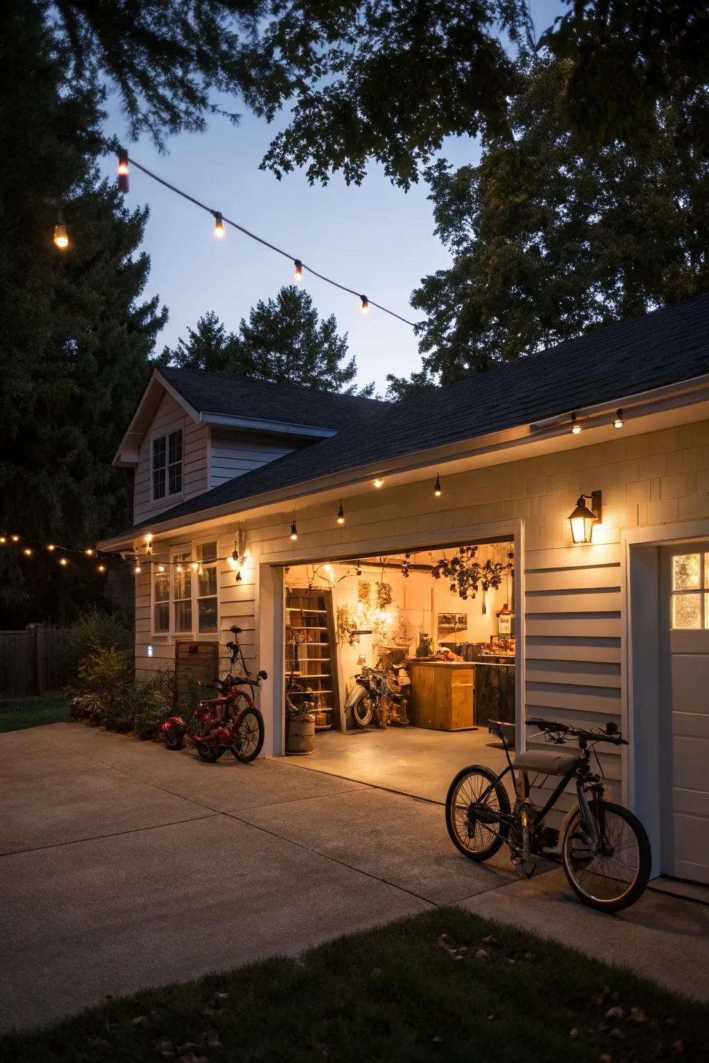 Garage lighting features that improve evening curb appeal.