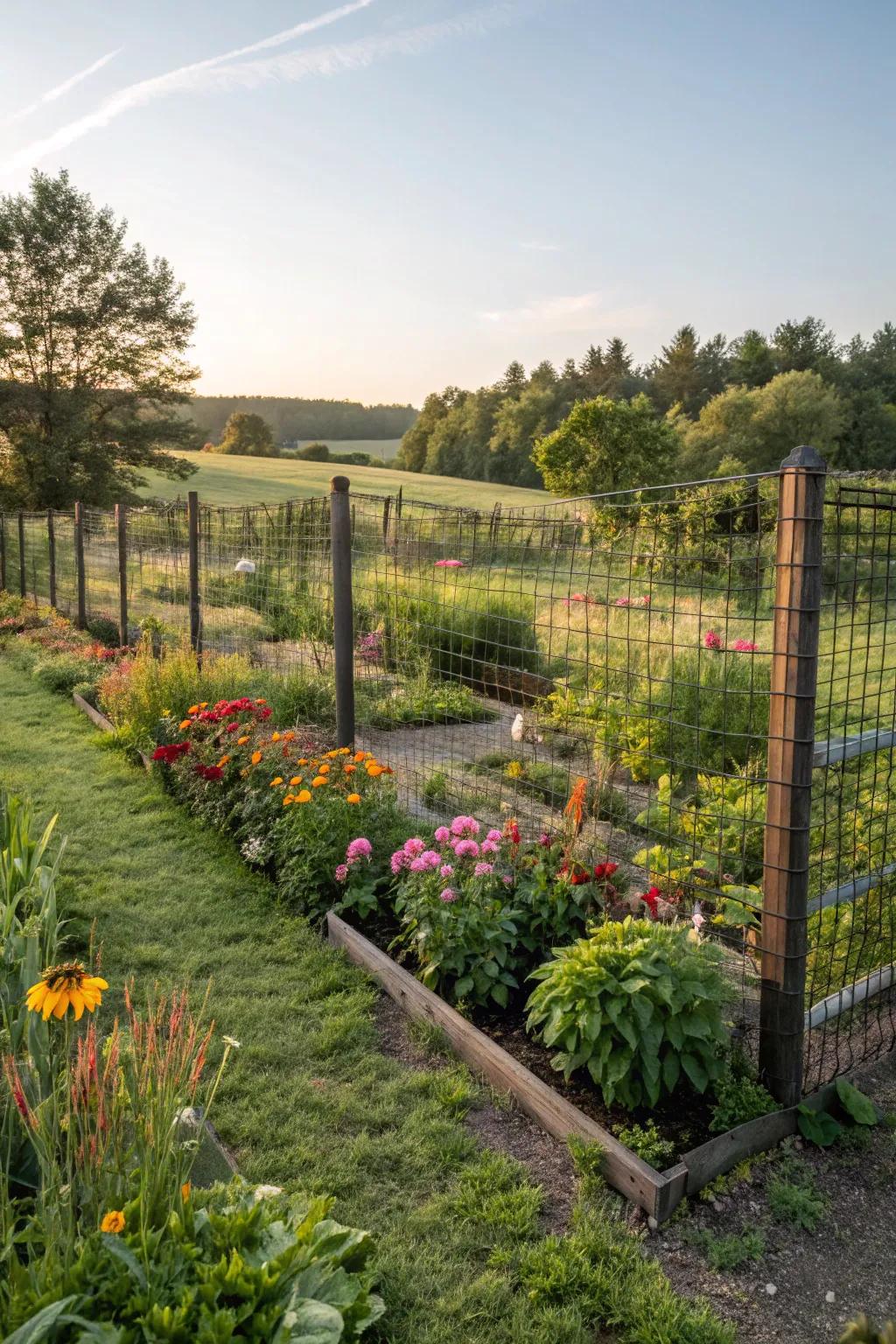 An adaptable weave network barrier provides protection for a flourishing garden.