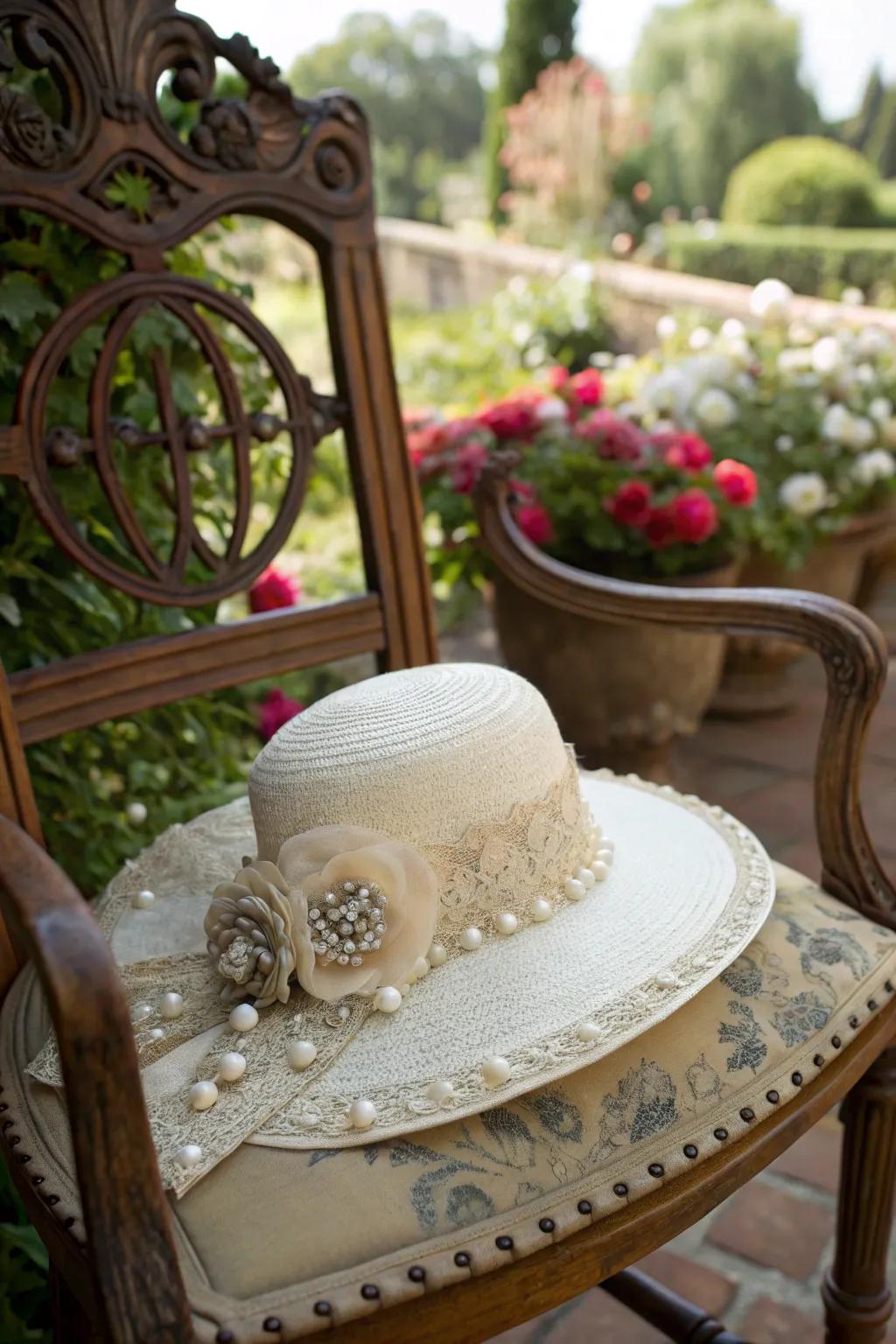 Vintage allure featuring lacework and pearls for enduring sophistication.