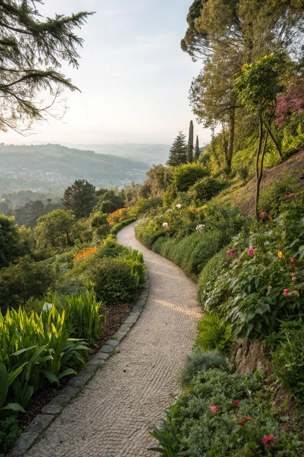 Arched walkways lend both direction and loveliness in a sloping garden.