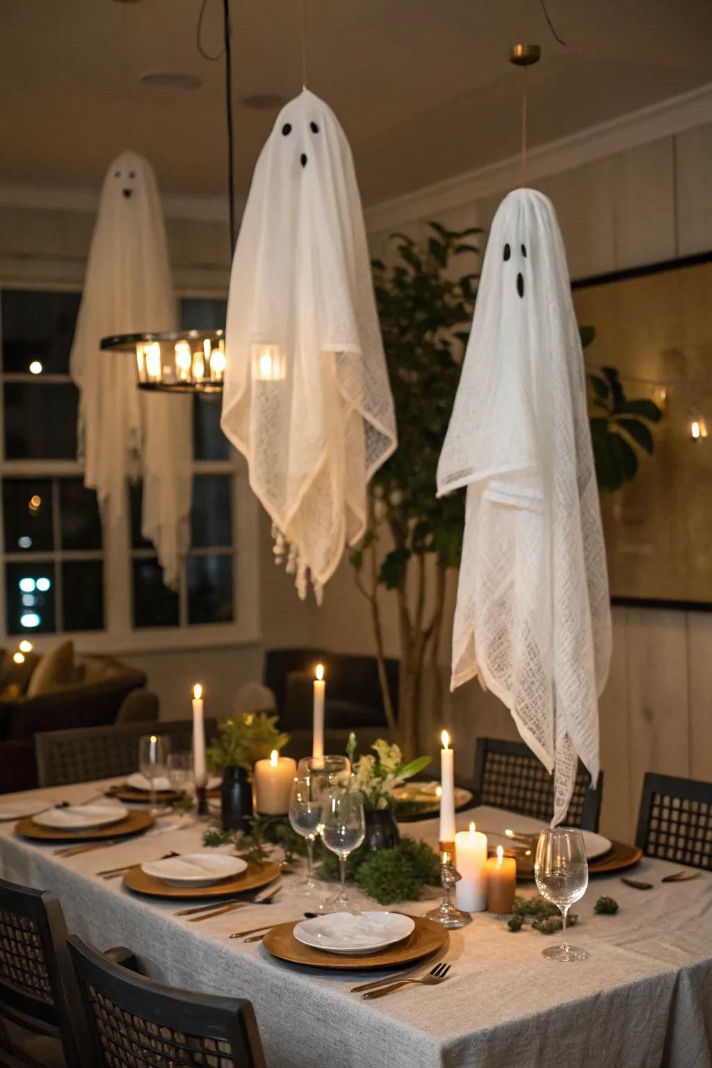 Floating specters create a captivating and spooky centerpiece.
