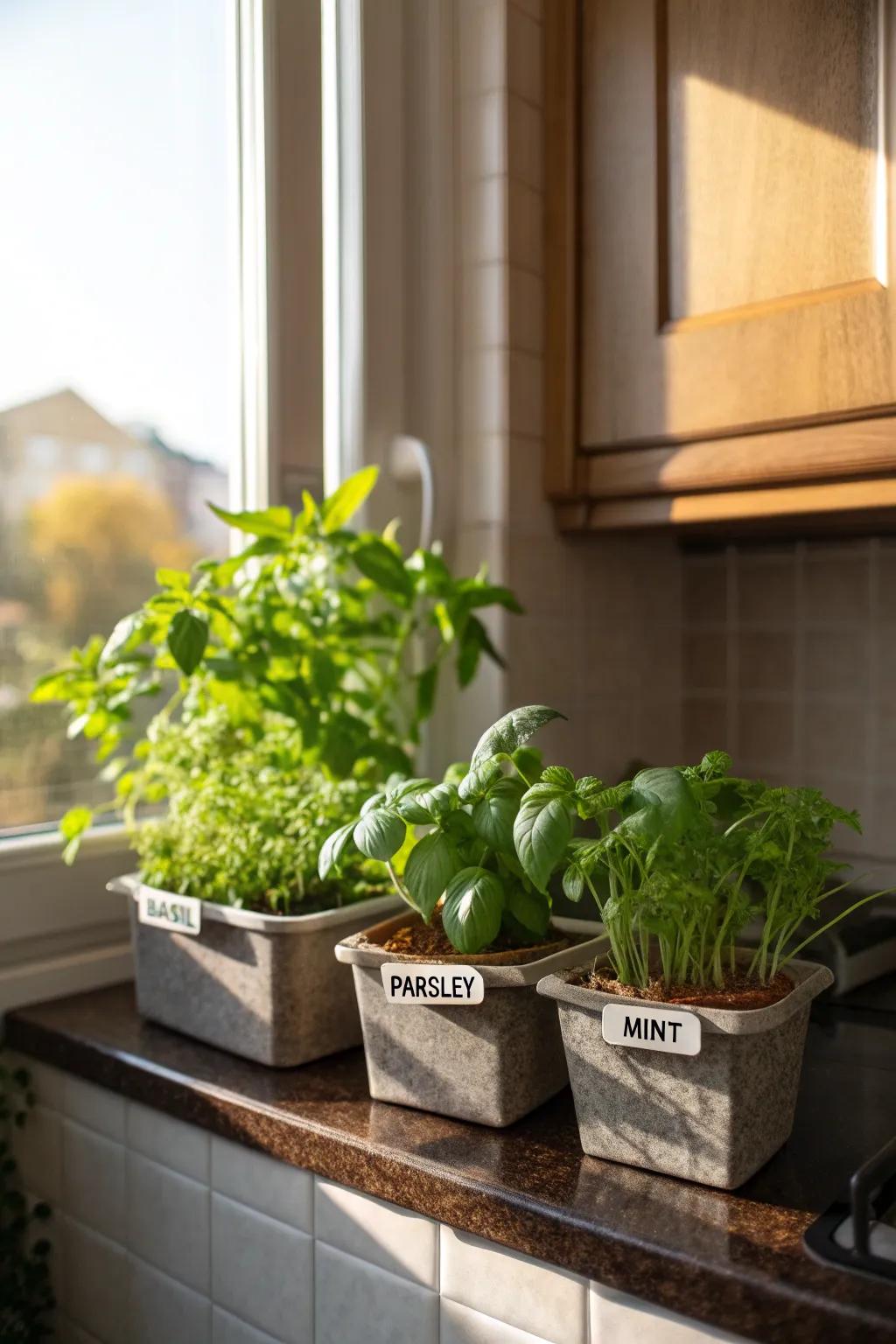 An appealing herb garden transforming any cooking space to an invigorating sanctuary.