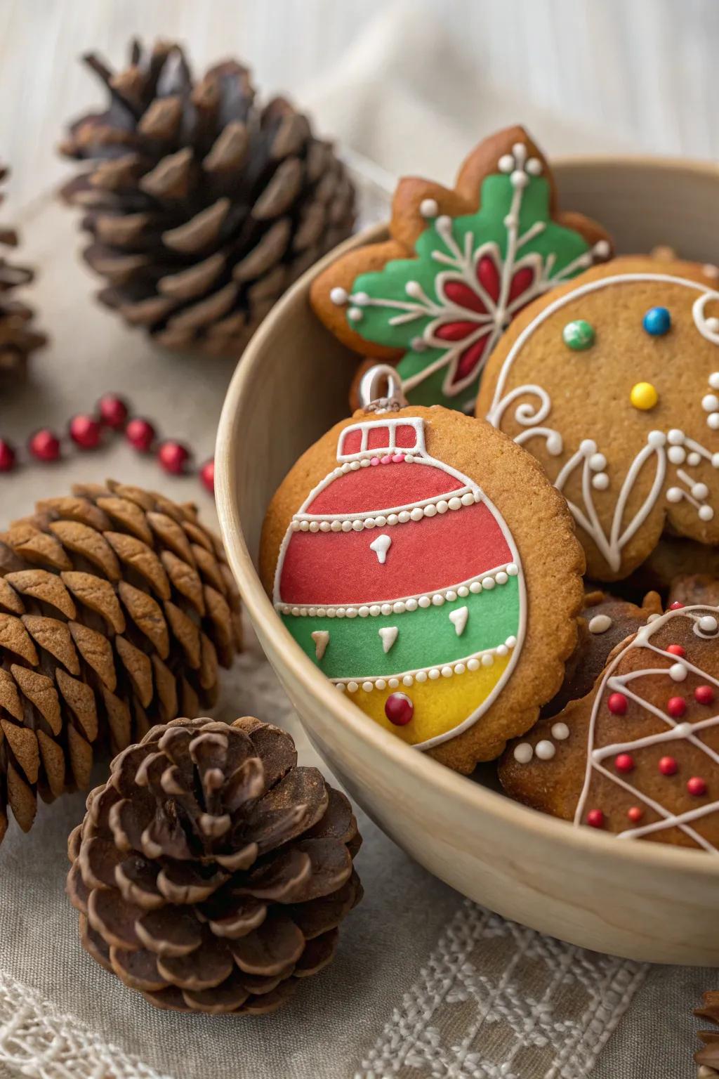 Gingerbread baubles doubling as decorations.
