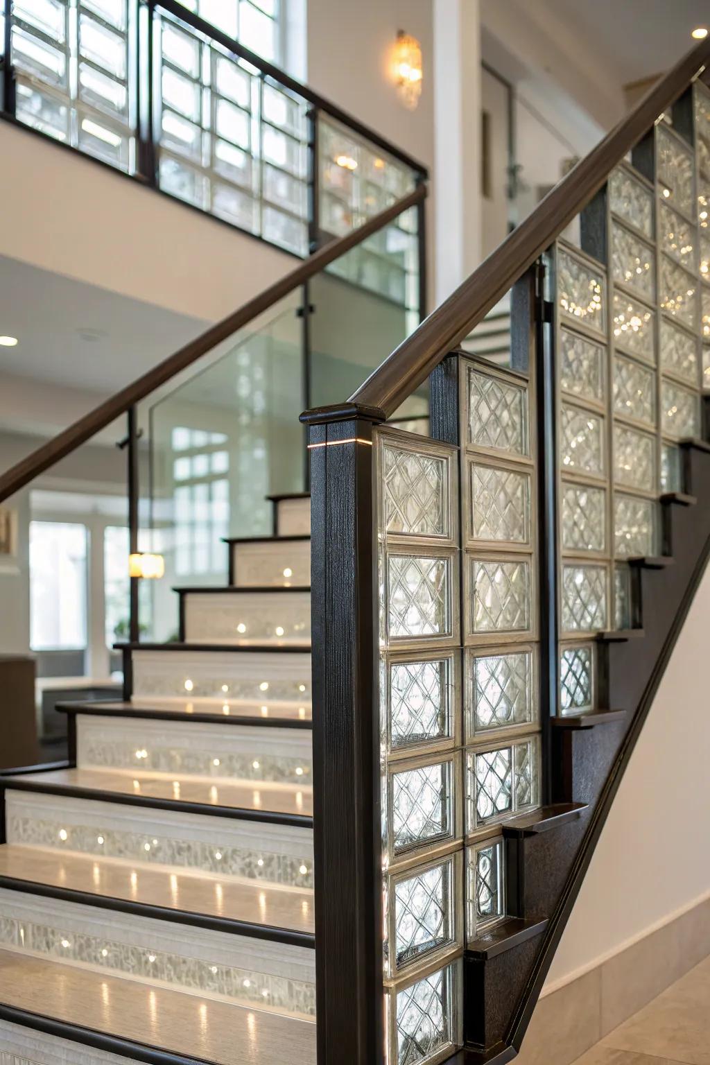 A stairway enhanced with stylish transparent cube embellishments.