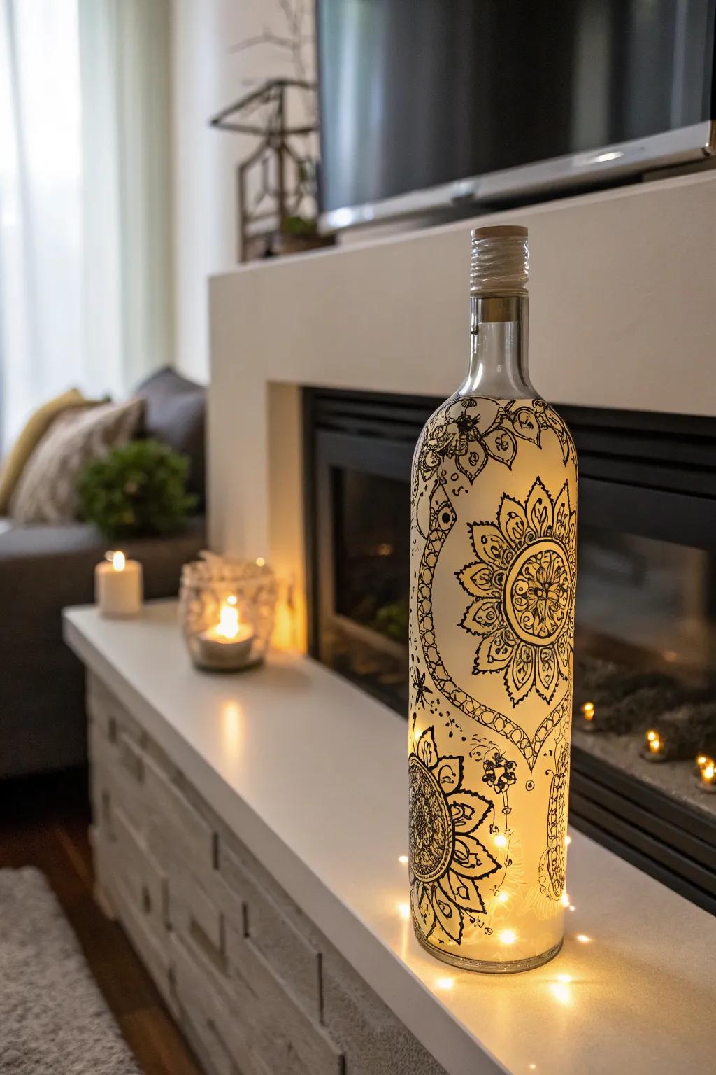 Detailed guide artwork bringing a glass bottle to vibrancy.