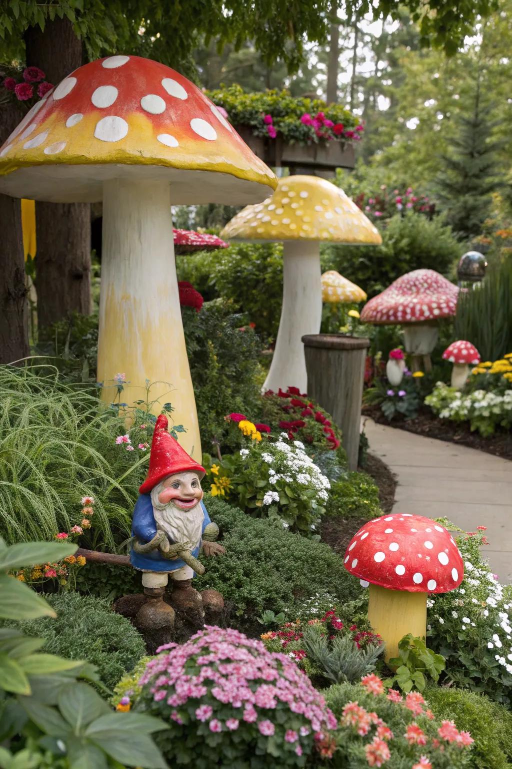 An imaginative toadstool woods, a haven for gnome escapades.