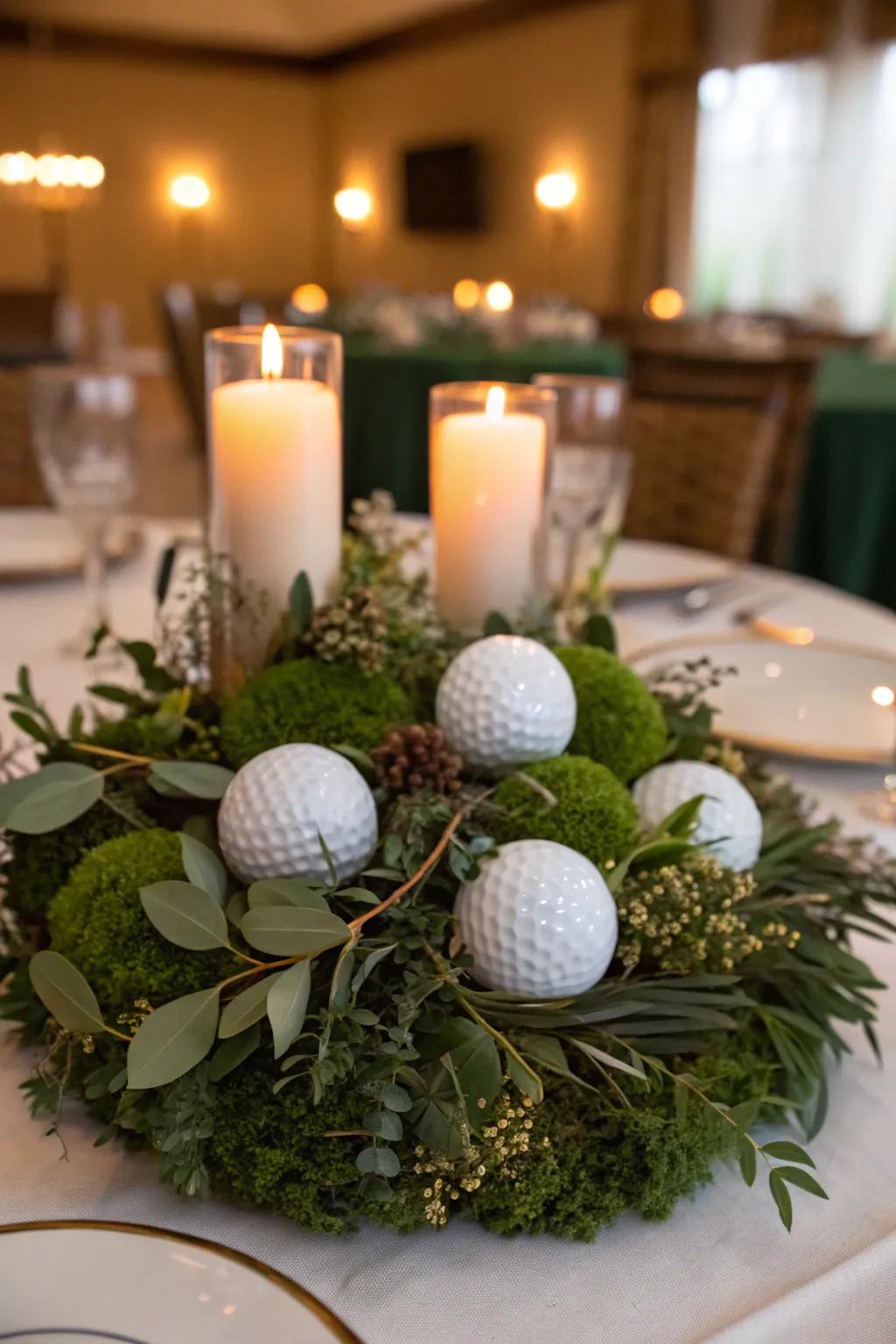 Elegant game sphere centerpieces bring the theme to the table.