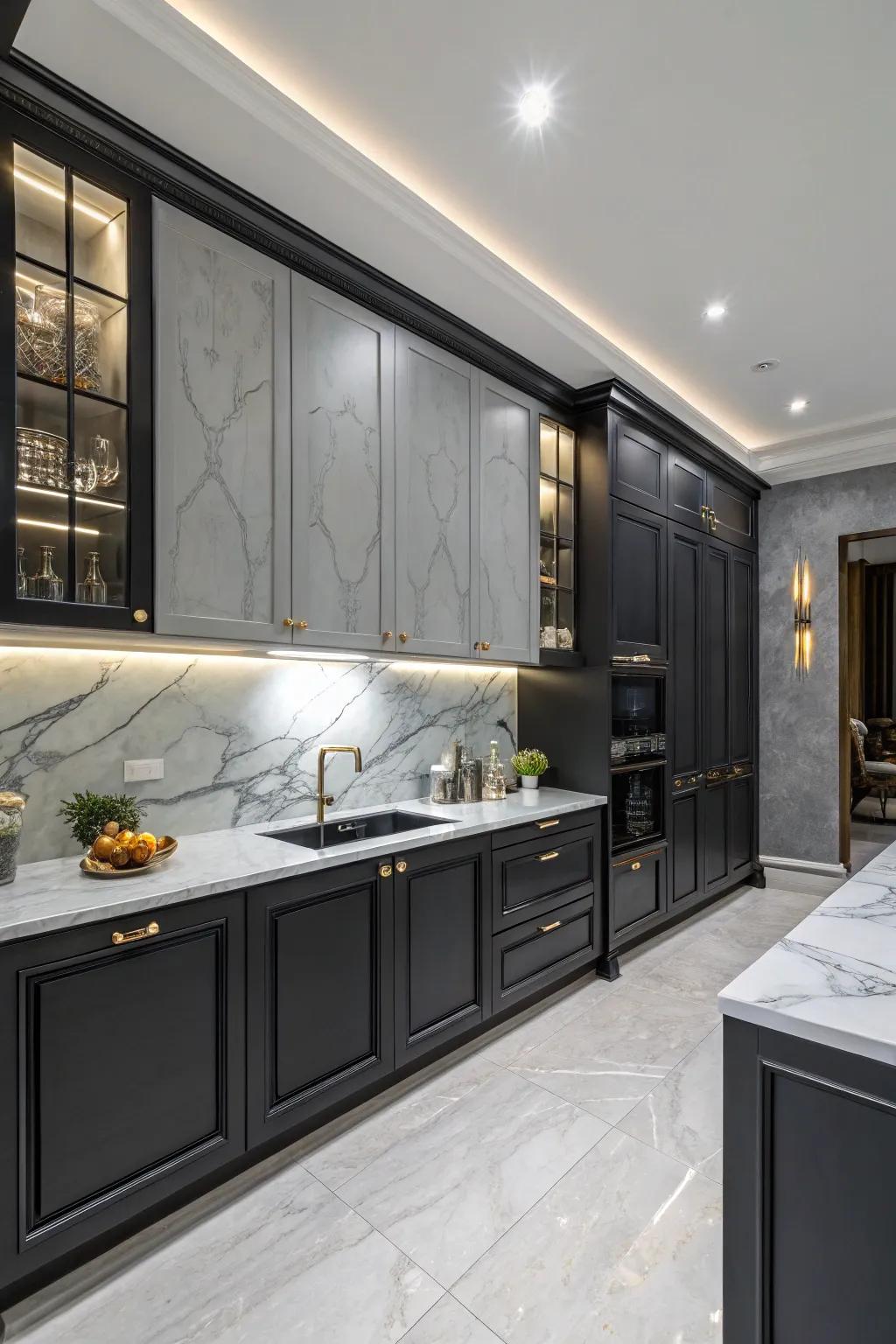 Marble worktops enhance the kitchen's elegance.