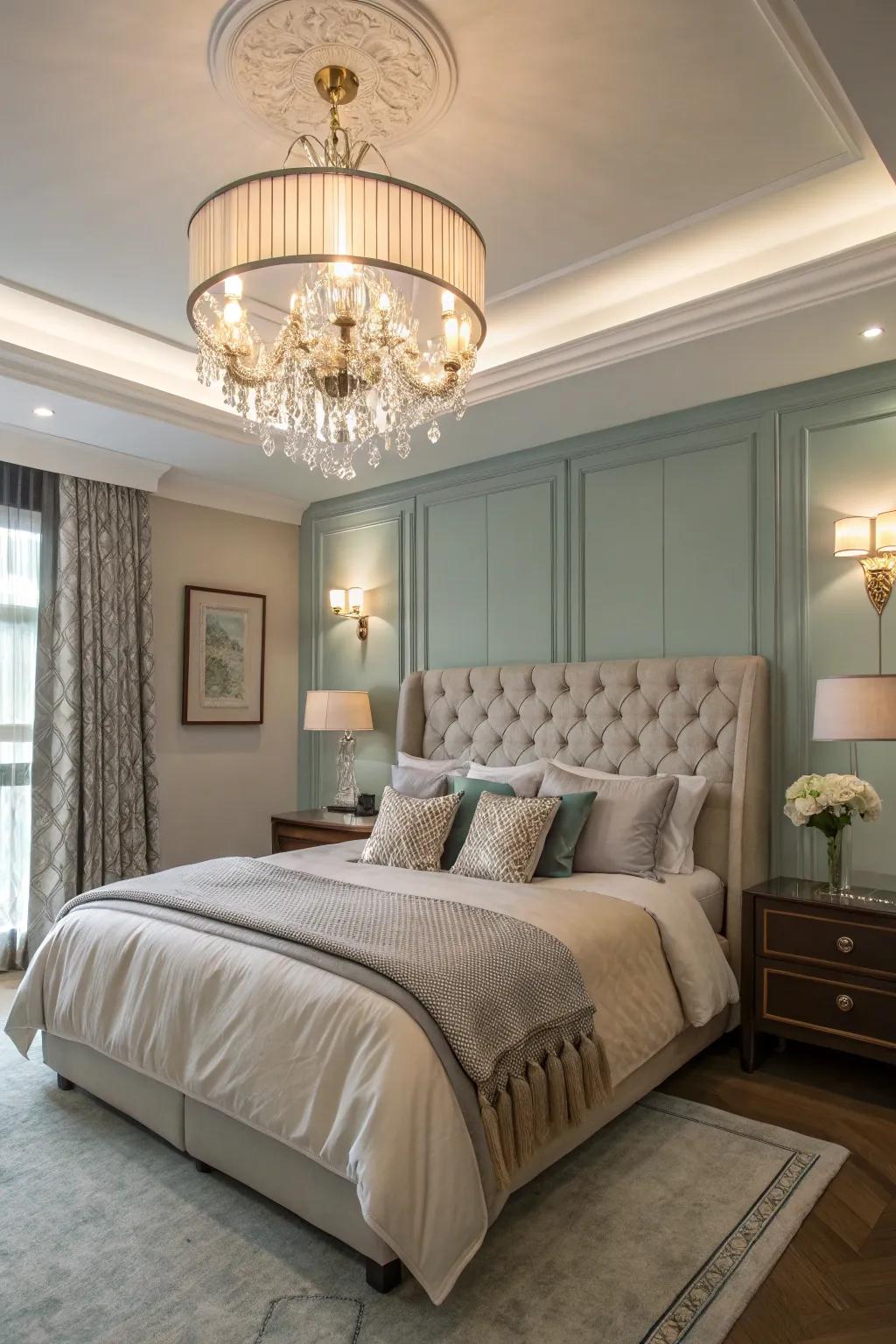 Elegant illumination imbues a hint of charm to the guest bedroom.