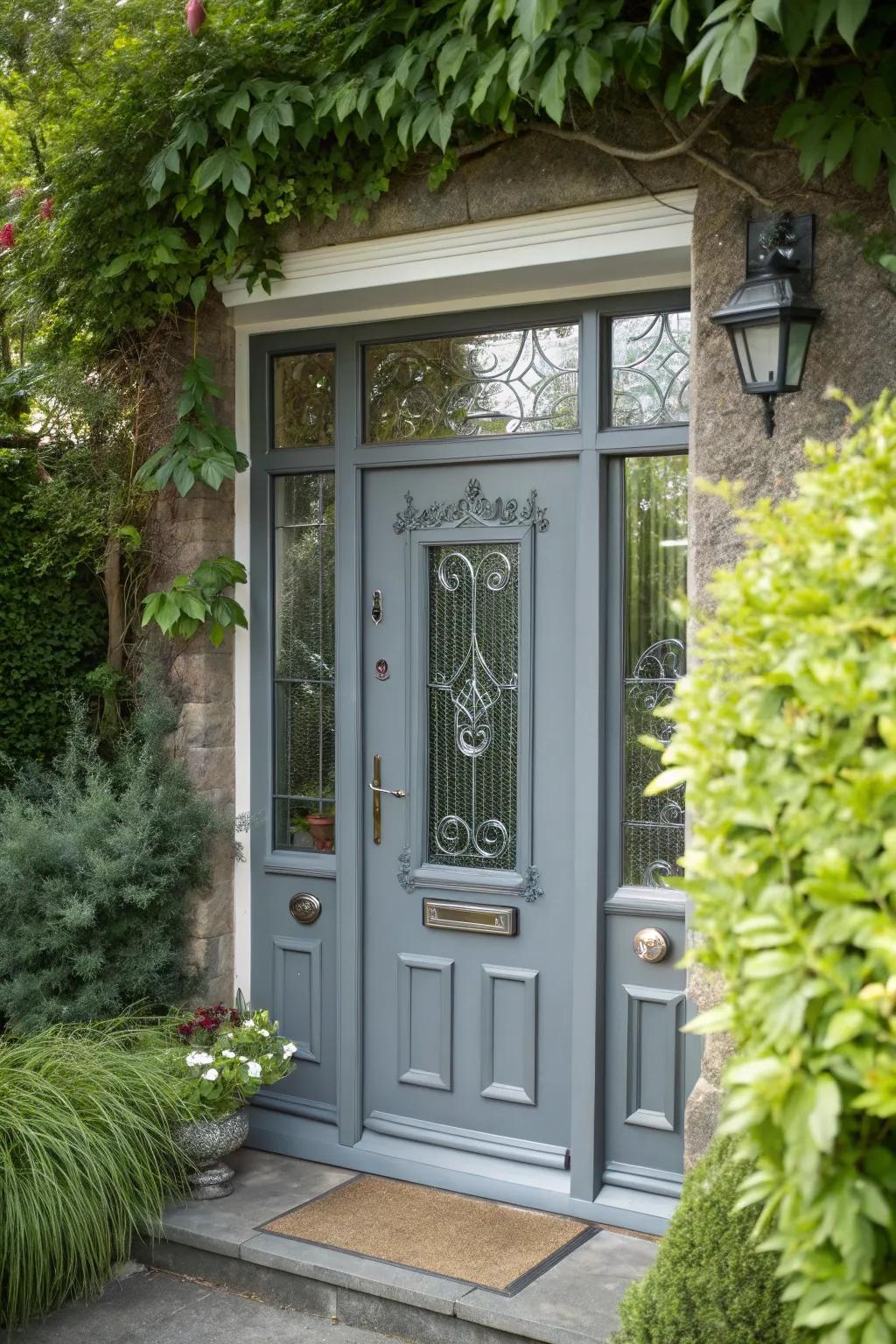 Sidelights highlight this grey composite door, enriching its visual impact.