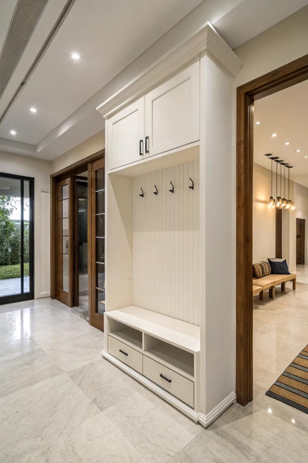 Achieve streamlined modernity by using a simple hall tree.