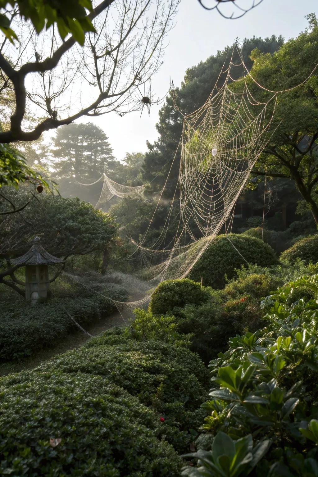 Create a spine-chilling atmosphere with intricate spider webs.