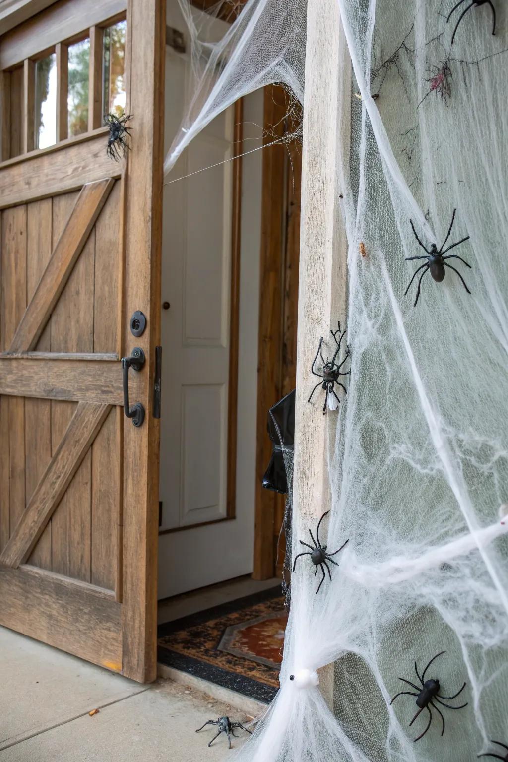 Cobwebs craft an effortlessly spooky doorway.
