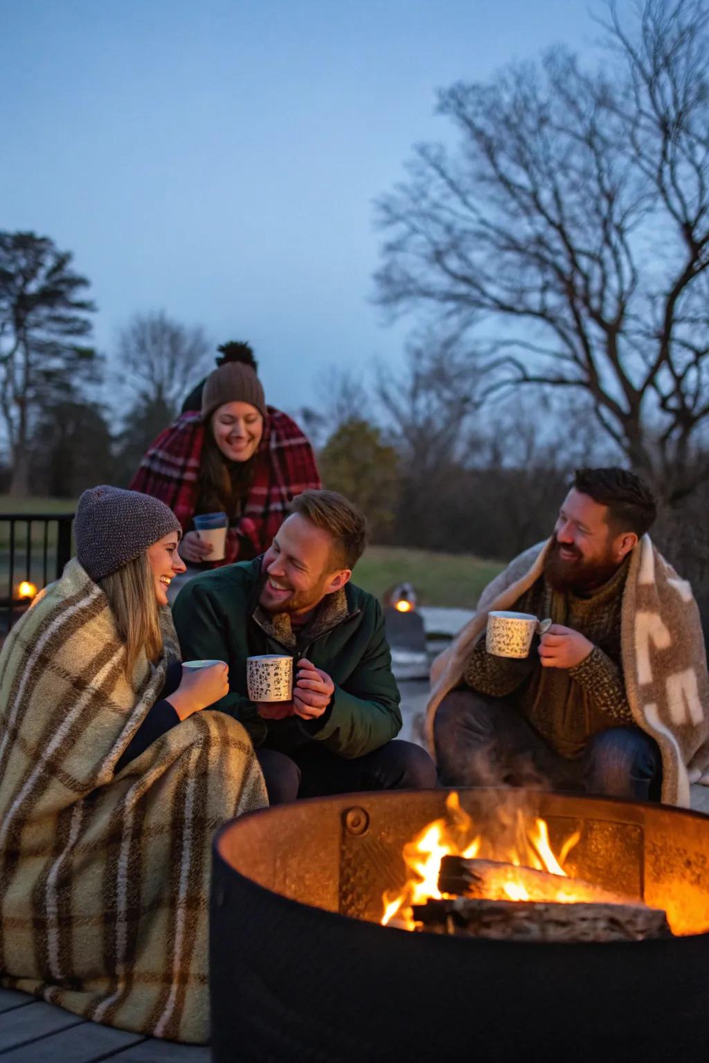 Savor a snug gathering encircling an open-air fire pit.