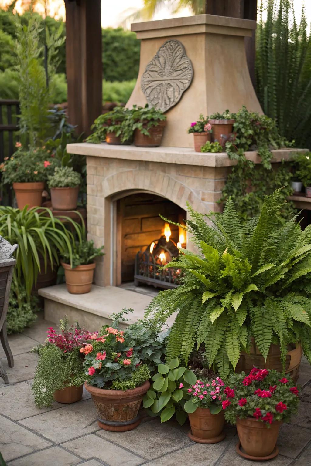 Plants breathe life into your fireplace decor.