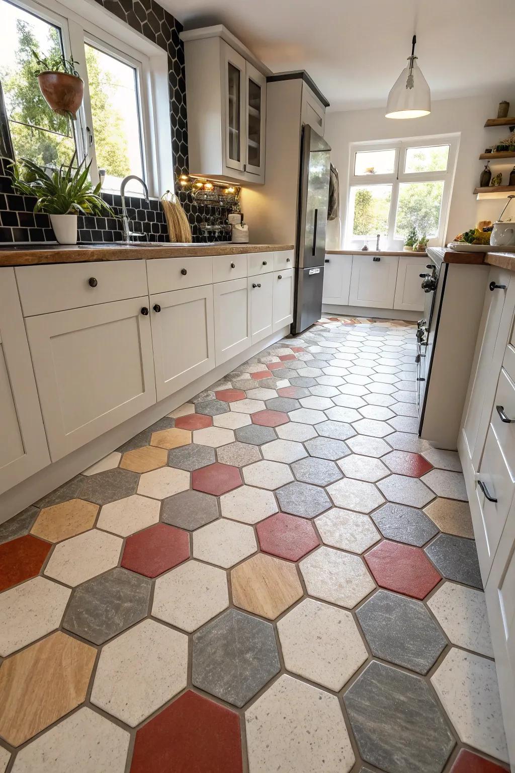 A hexagon tile floor can be the standout feature in your kitchen.
