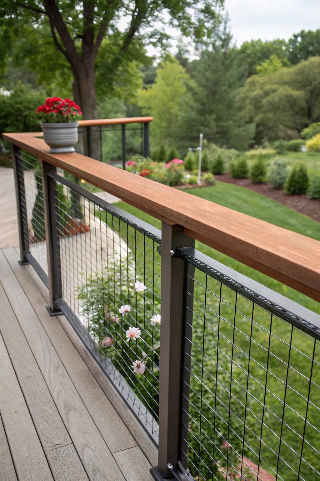 A top cap adds functionality and style to hog wire railings.