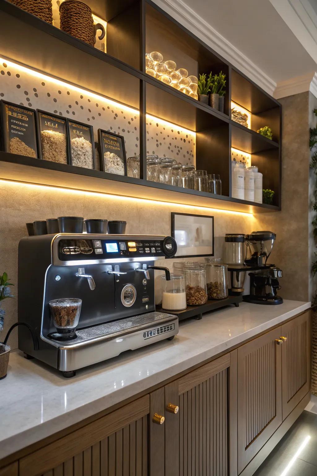 Lighting can transform your coffee station into a warm and welcoming space.