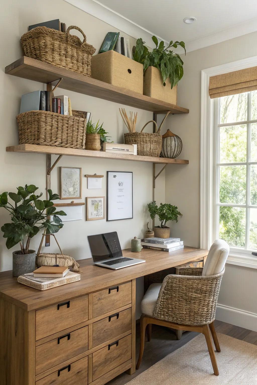 Elegant storage solutions that maintain a clutter-free workspace.