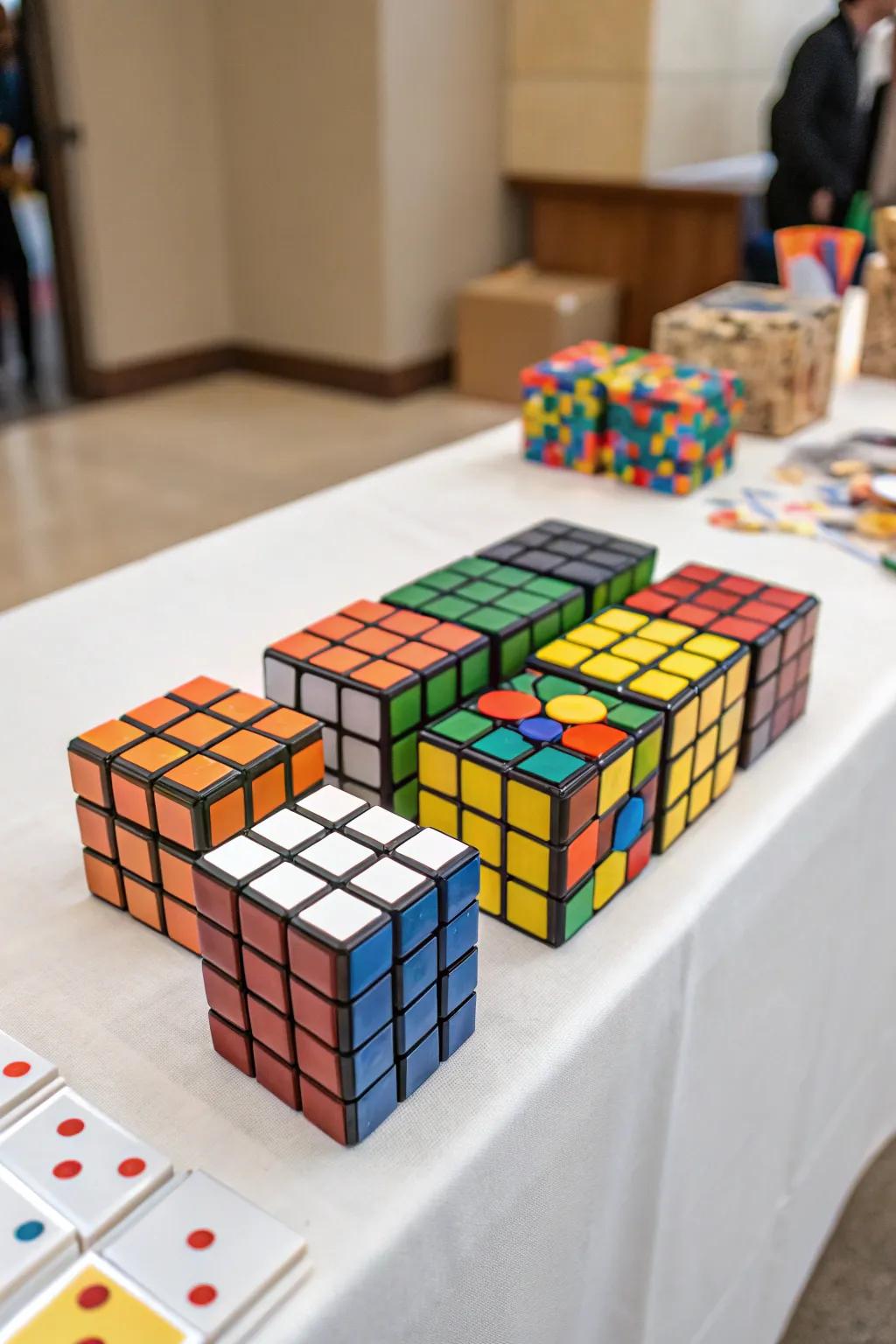 Rubik's Cubes add a playful twist to your table decorations.
