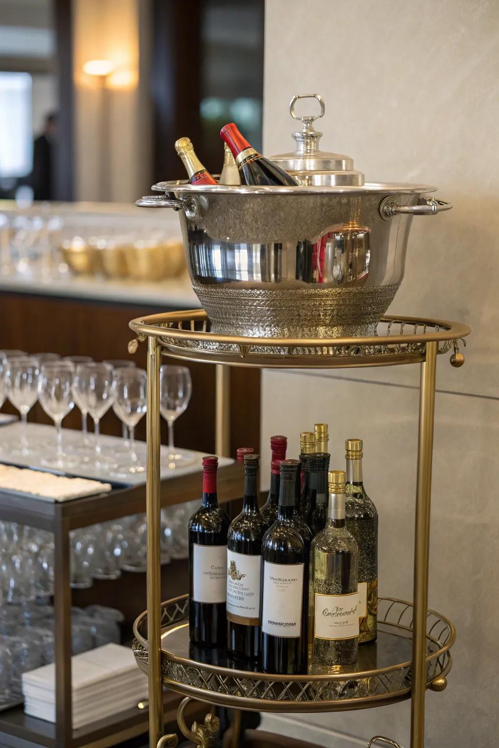 A decorative drink chiller that enhances a home bar.