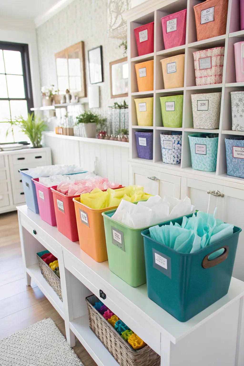 Shade-specific cases that facilitate tissue paper storage.