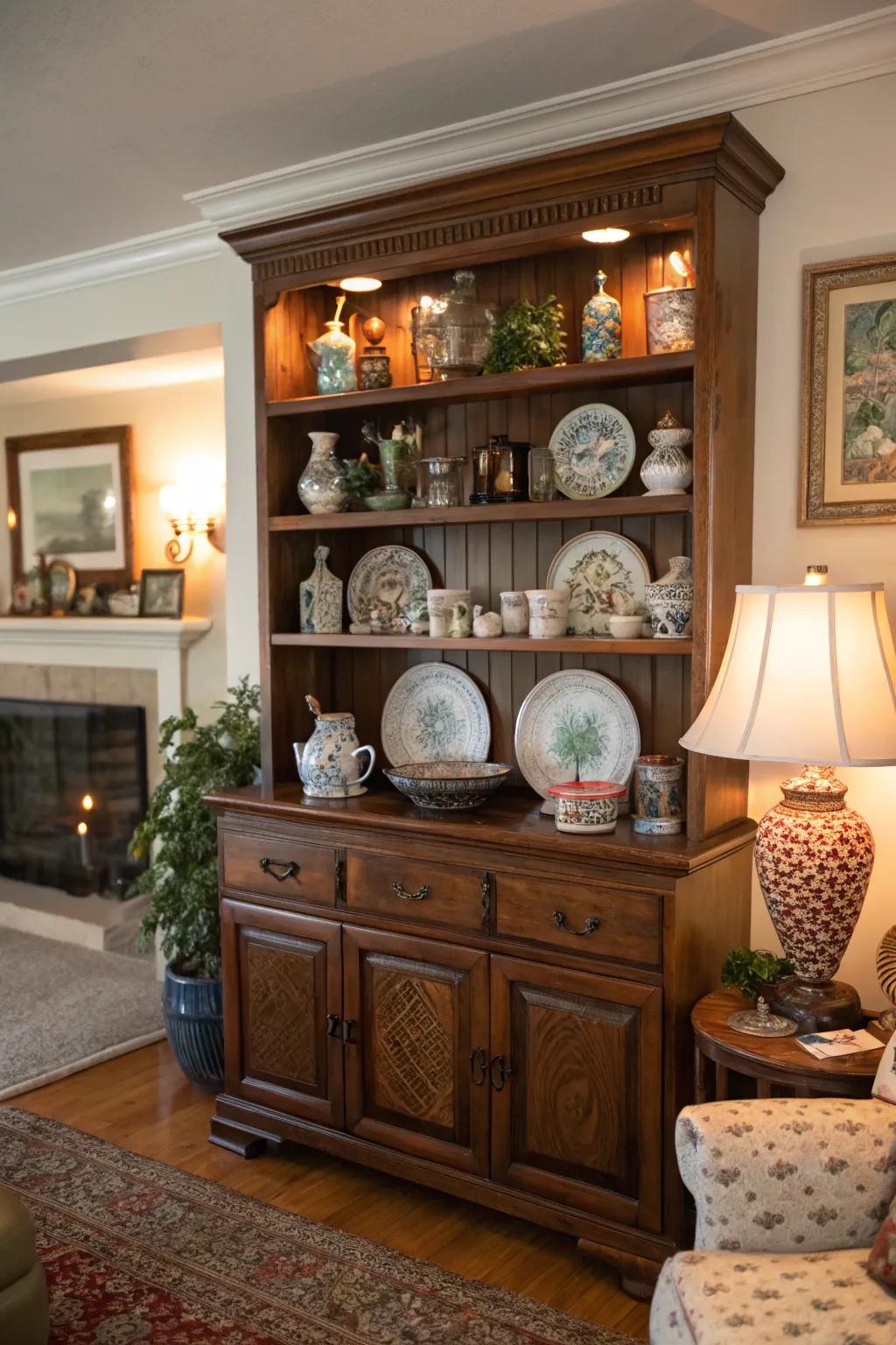 With an elegant china cabinet top display, you can show off your collections.